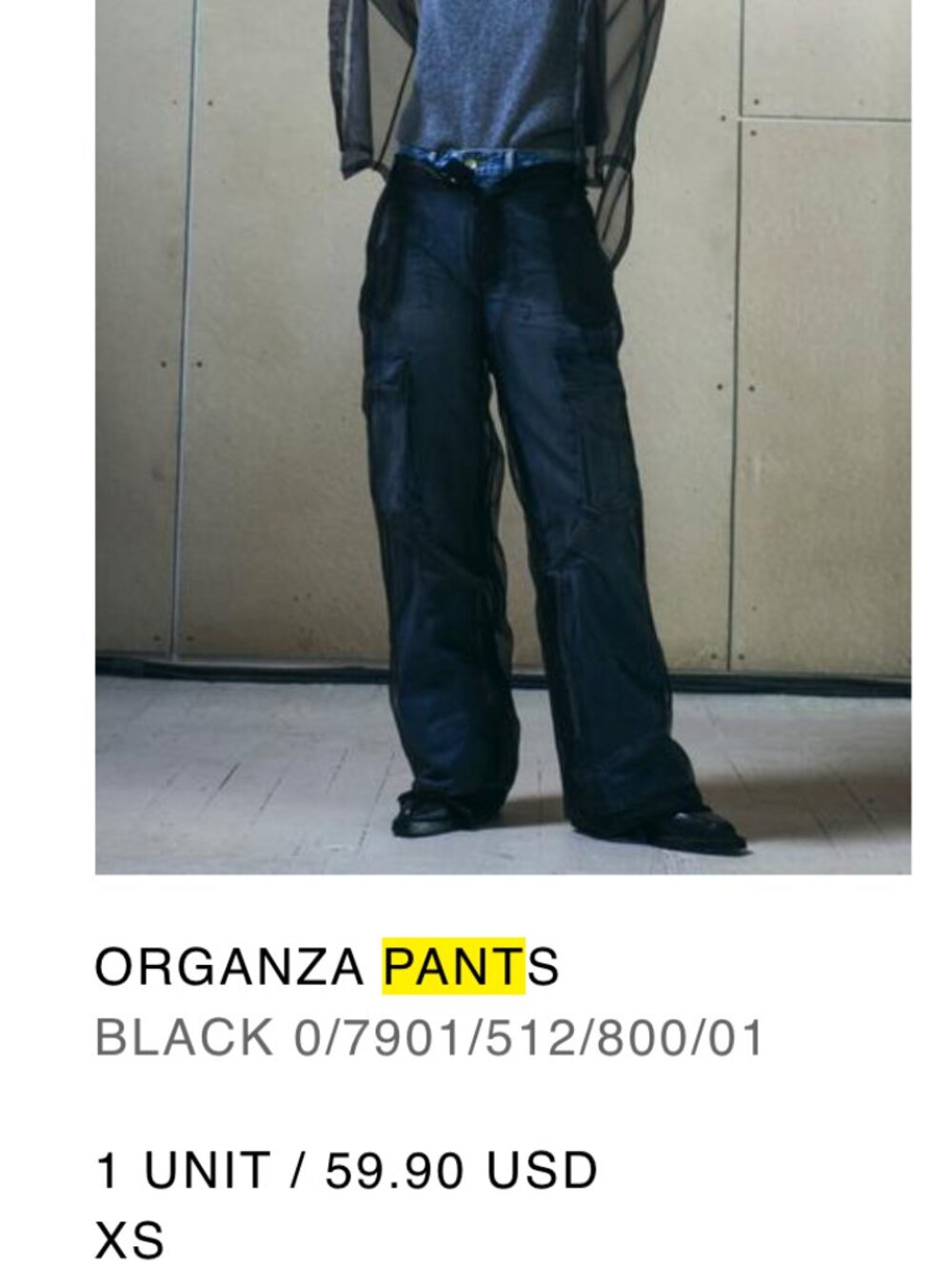Zara ORGANZA PANTS [XS]